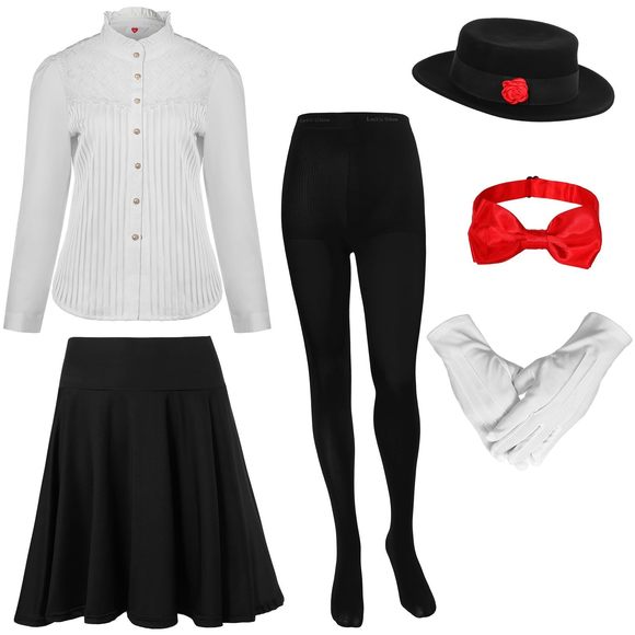 6 Pcs Halloween Women's Magical English Nanny Costume Set Long Sleeve Women💕